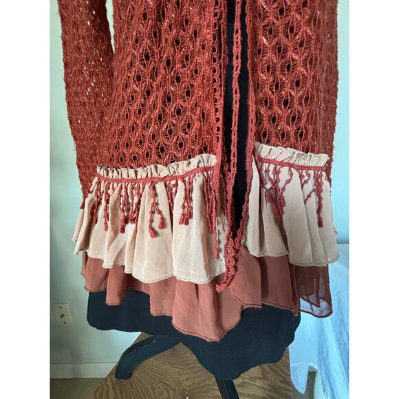 ANTHROPOLOGIE A’reve rust crochet cut out cardigan w tie front - Picture 2 of 10